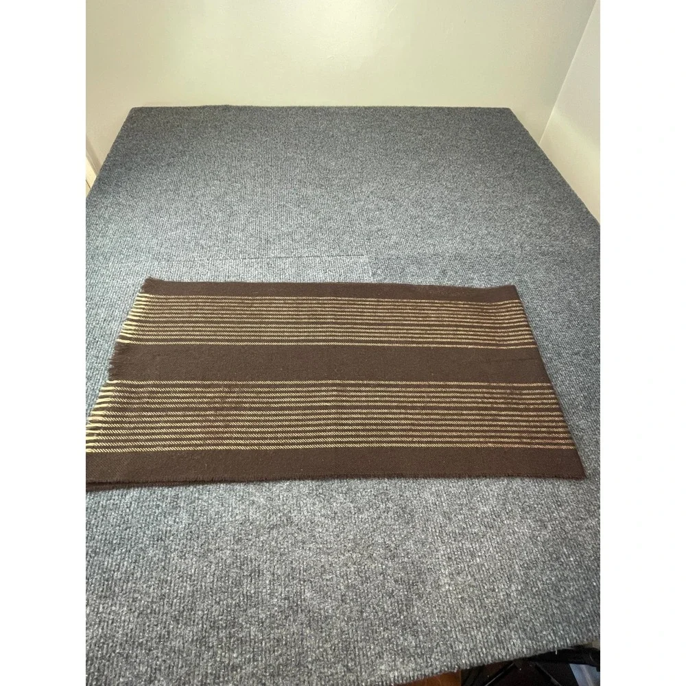 Brown Tan Striped Fringed Rectangle Knit Scarf Classic Winter Accessory